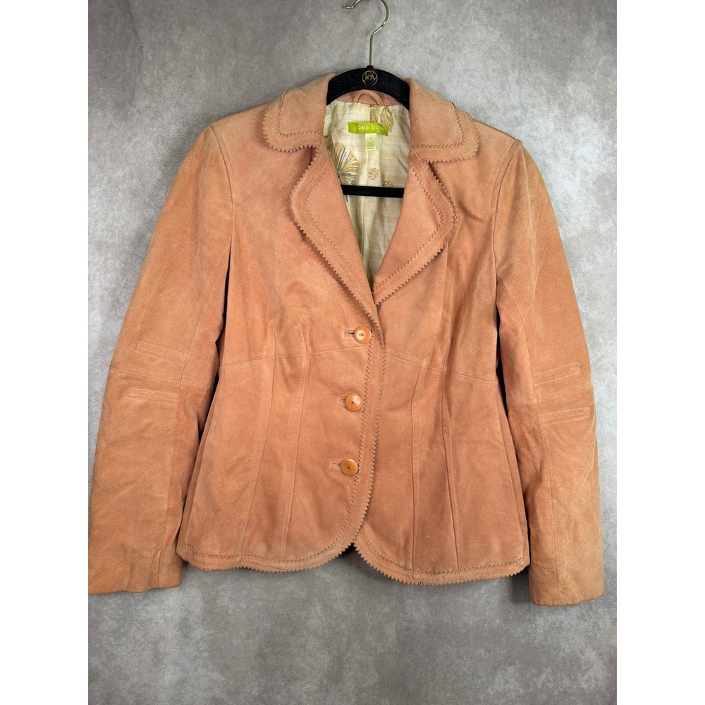 Sigrid Olsen Blazer Women 4 Salmon Suede w Silk Blend Lining Zig Zag Trim Career